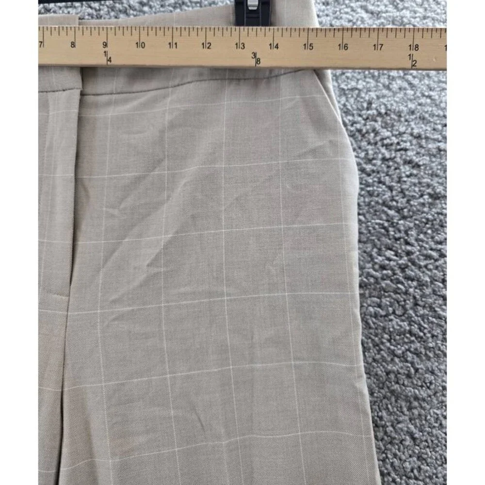 Calvin Klein Windowpane Print Wide Leg Pants Women's 8 Wicker Multi Zip Hook&Bar